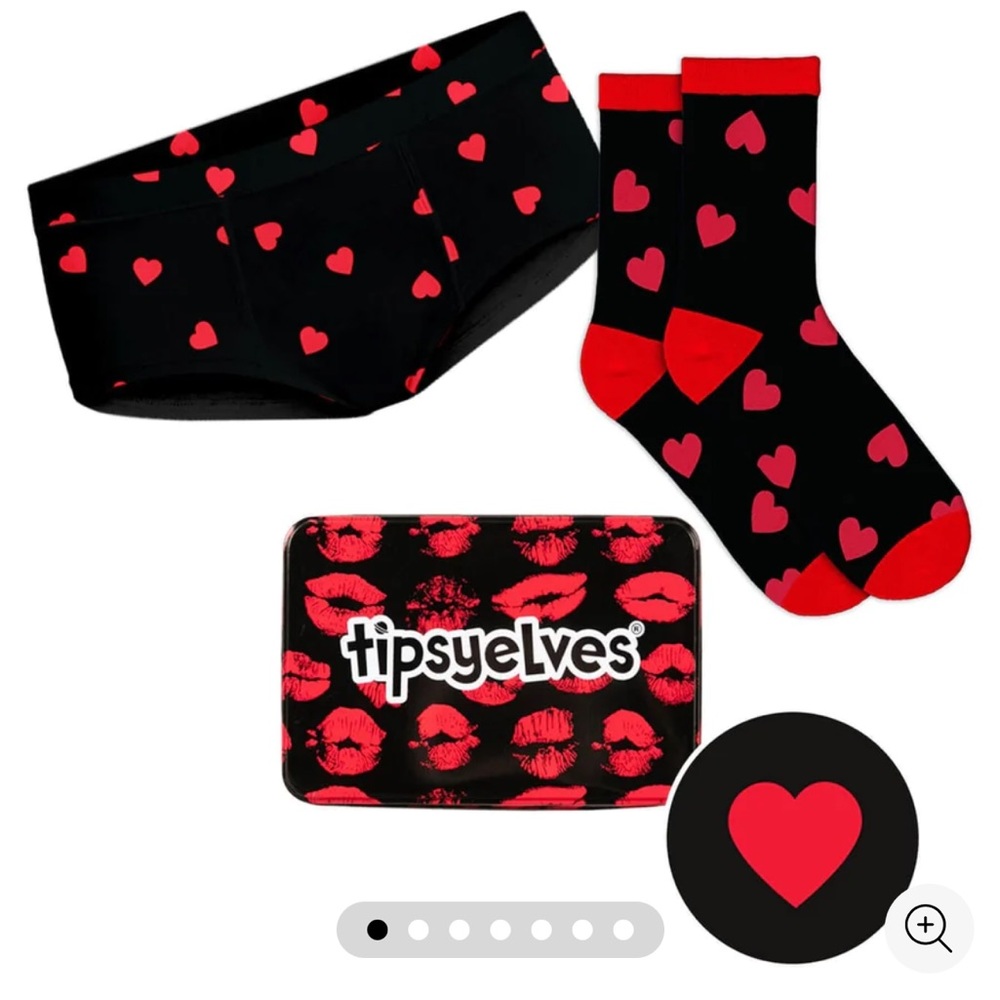 BNIB Tipsy Elves Hearts On Fire underwear + socks in tin valentine gift set XL